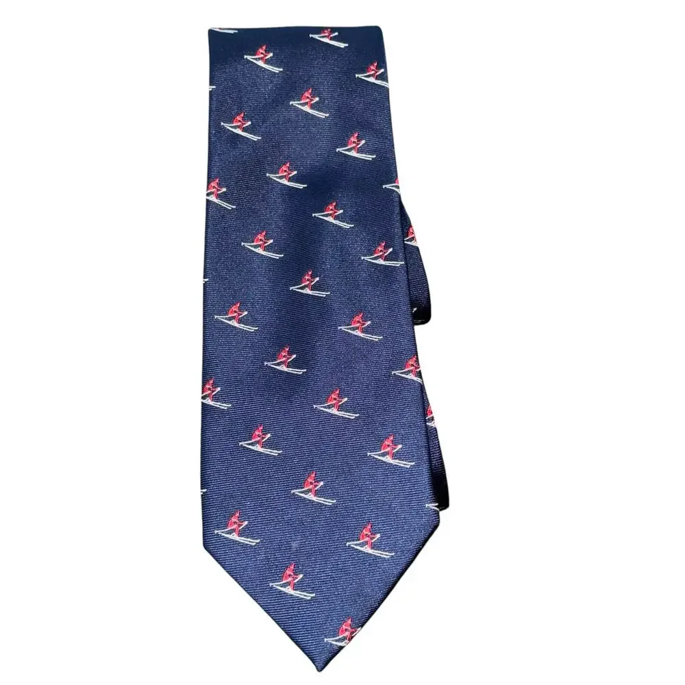 Tommy Hilfiger 100% Silk Neck Tie Blue Skiing Theme